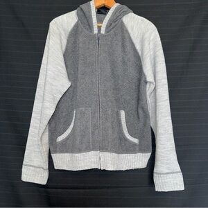 St Johns Bay Gray Poly Fleece and Knit Full Zip Hoodie Sweater Womens Size L